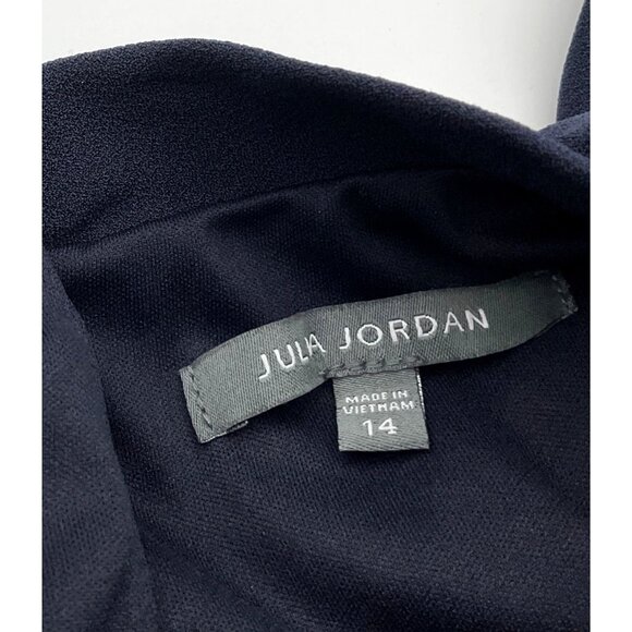 Julia Jordan Navy High Neck Flutter Sleeve Wide Leg Crepe Jumpsuit 14 NWT - Picture 5 of 9